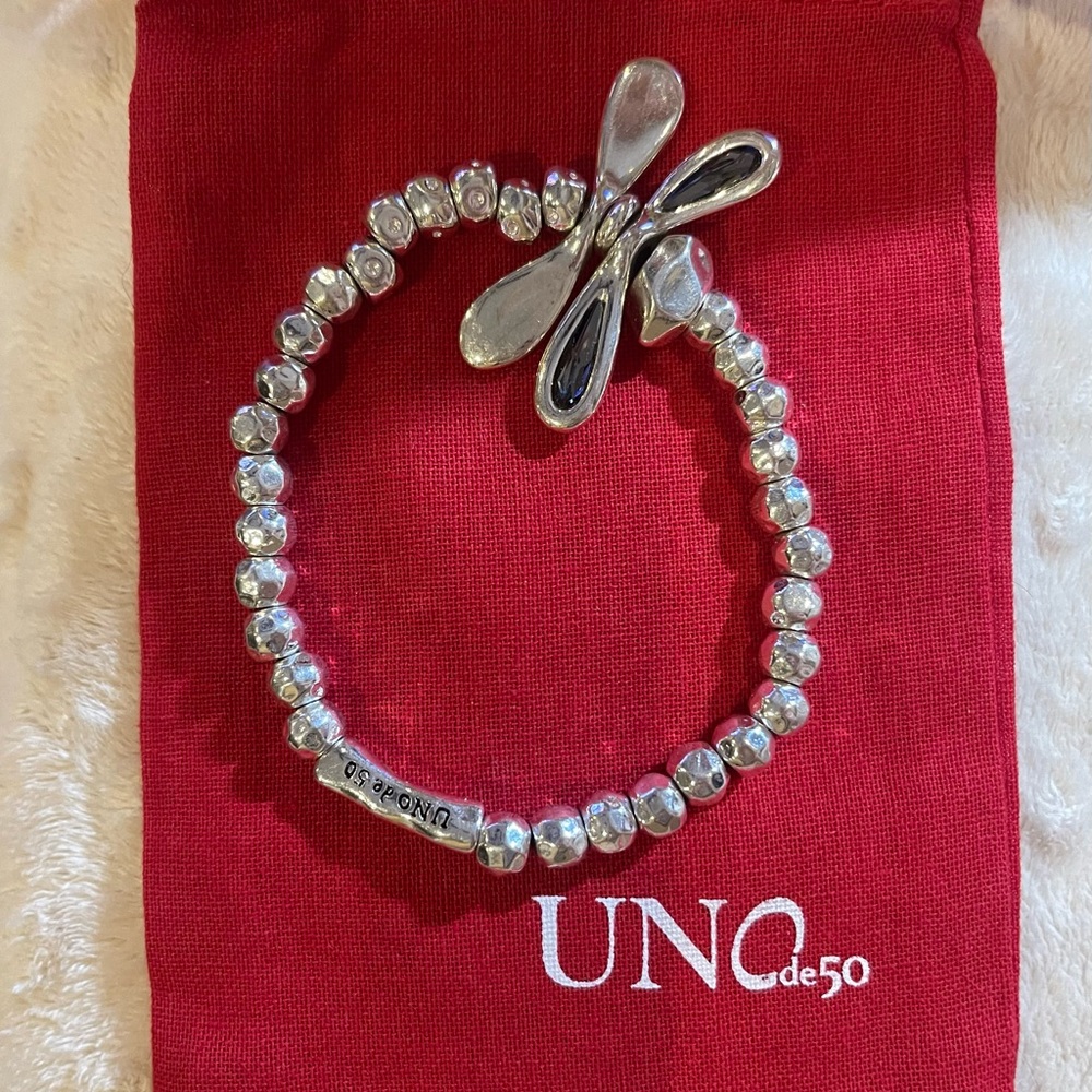UNOde50 Silver Beaded Butterfly  Bracelet